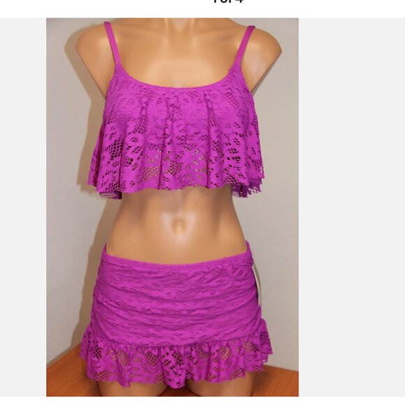 NWT Kenneth Cole Bikini Swimsuit set size crochet skirted bottom - Picture 1 of 3